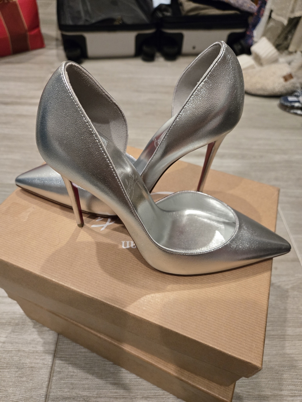 Christian Louboutin Silver Pointed-Toe D'Orsay Stiletto Pumps